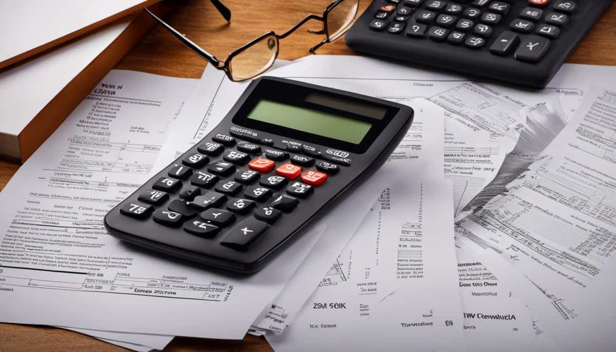 An image depicting tax documents and a calculator, representing the concept of tax resolution for visually impaired individuals.