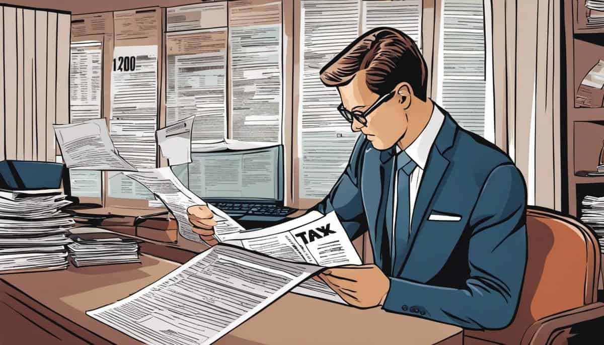 Illustration of a person reading tax forms, representing understanding taxes and the role of the Internal Revenue Service (IRS)